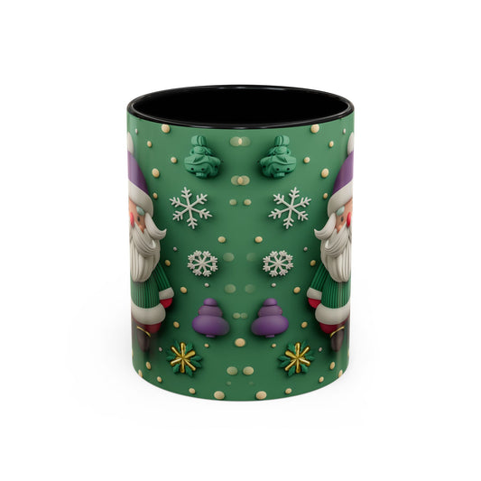 Whimsical Santa Pattern Accent Coffee Mug | Christmas Santa Snowflakes 11oz 15oz