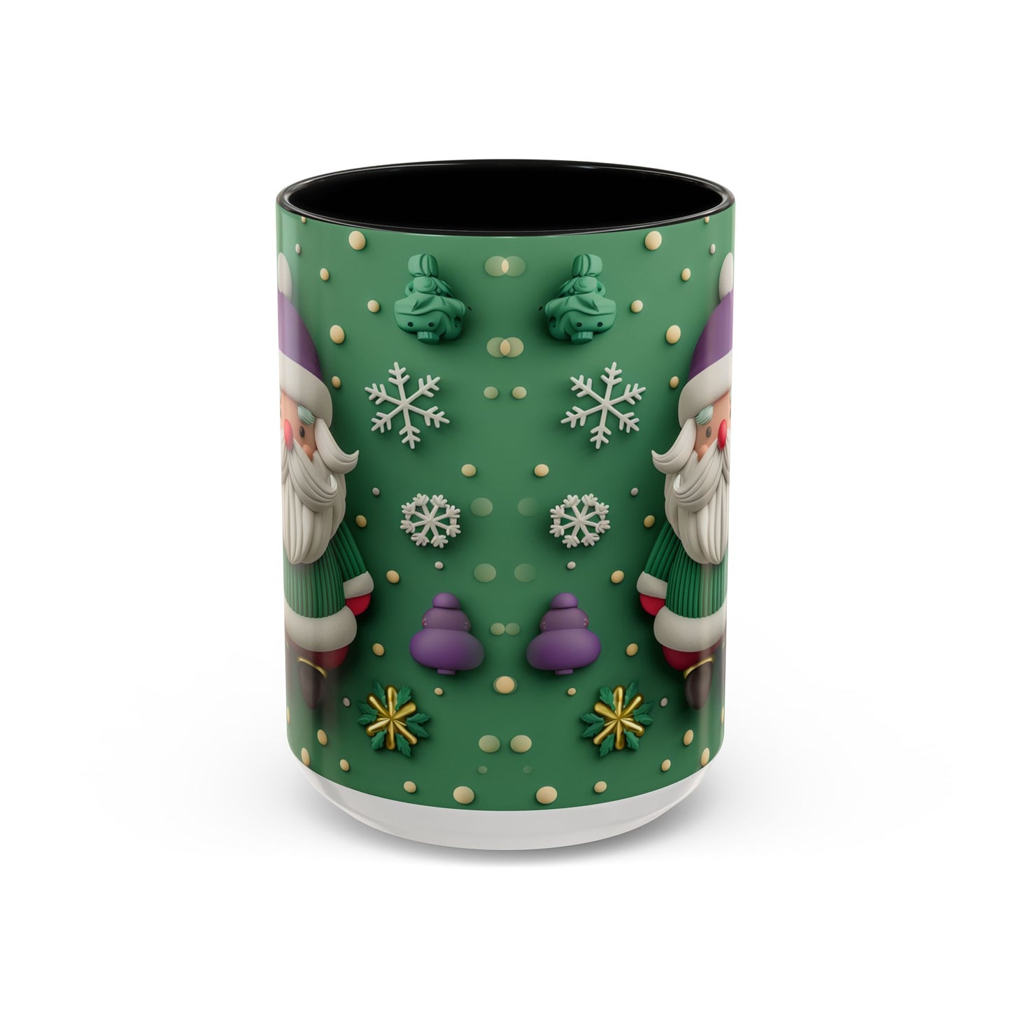 Whimsical Santa Pattern Accent Coffee Mug | Christmas Santa Snowflakes 11oz 15oz