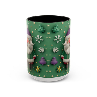 Whimsical Santa Pattern Accent Coffee Mug | Christmas Santa Snowflakes 11oz 15oz