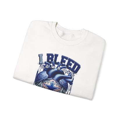 Customizable Cowboys Fan I Bleed Blue heart design Sweatshirt | Sports fan apparel