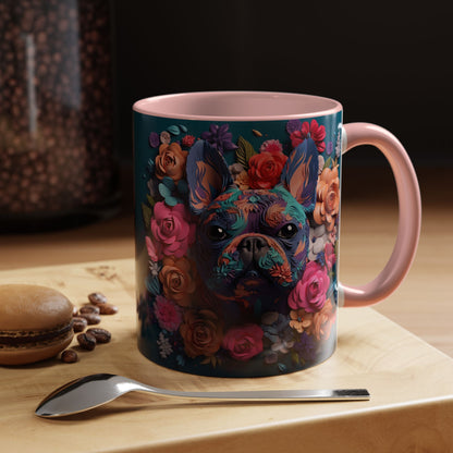 Floral French Bulldog Accent Coffee Mug - Colorful Dog Art 11/15oz