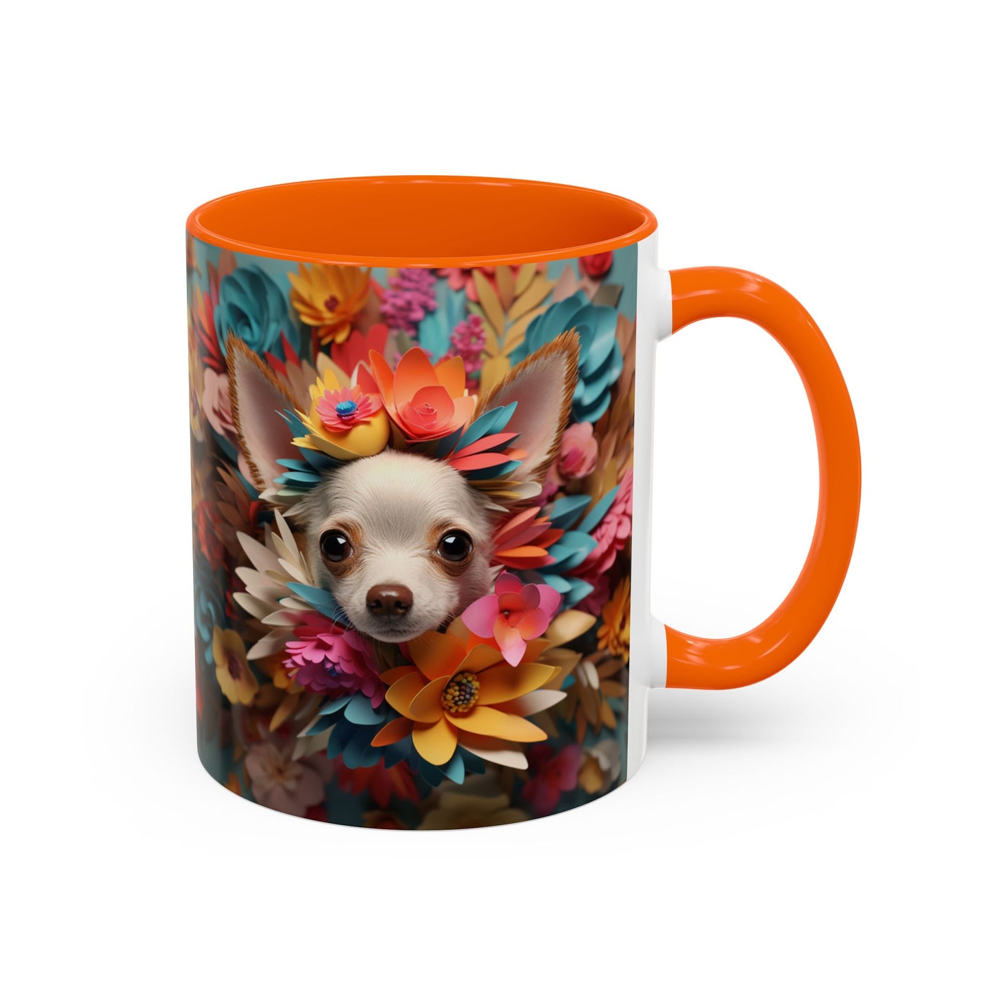 Chihuahua Floral Wreath Accent Coffee Mug — Colorful Pet Lover Gift (11/15oz)