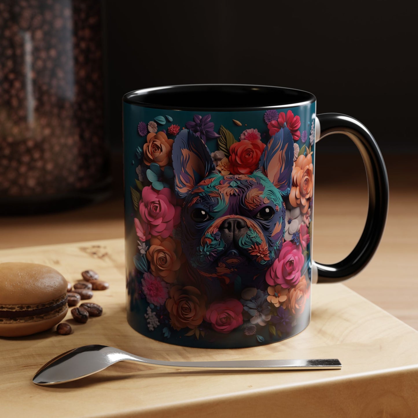 Floral French Bulldog Accent Coffee Mug - Colorful Dog Art 11/15oz