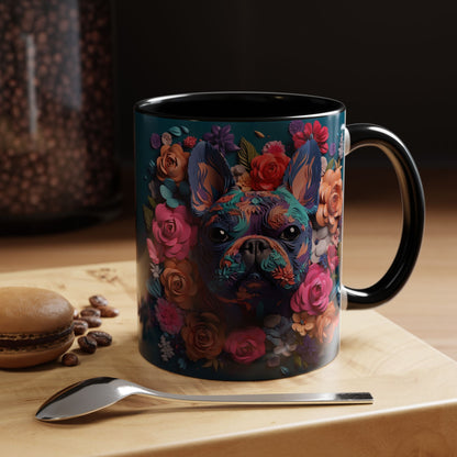Floral French Bulldog Accent Coffee Mug - Colorful Dog Art 11/15oz