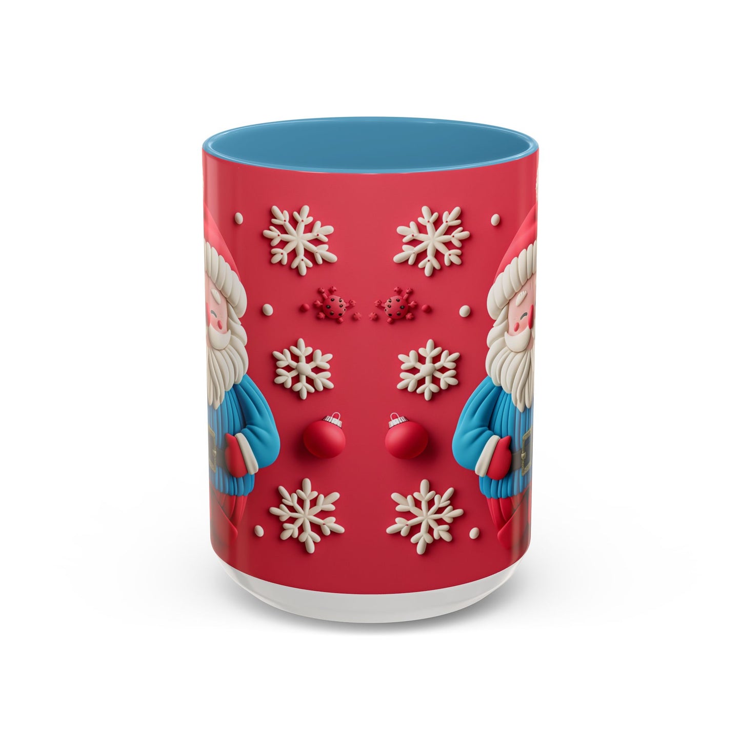 Clay Santa Pattern Mug | Christmas Snowflake Accent Coffee Mug