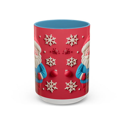 Clay Santa Pattern Mug | Christmas Snowflake Accent Coffee Mug