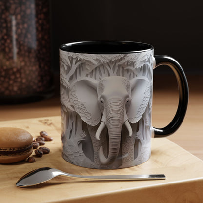 Elephant Relief Accent Coffee Mug — Grey Carved Jungle Design (11/15oz)