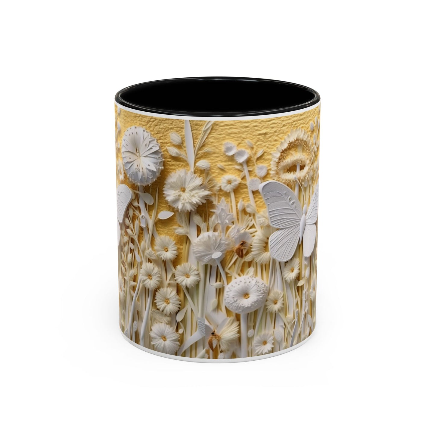 White Floral Relief with Butterflies Accent Mug | 11oz 15oz