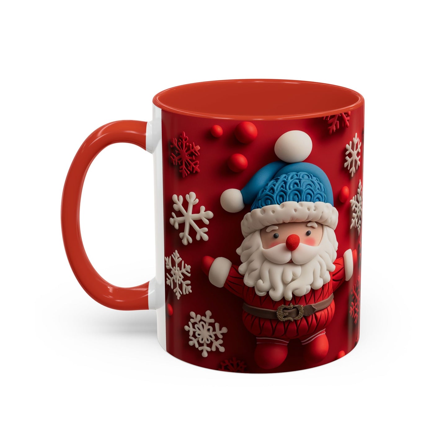 Santa Claus Pattern Mug | Red Snowflakes Christmas Coffee Cup