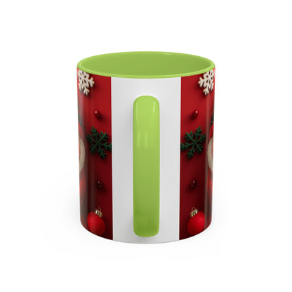Cute Santa Pattern Accent Coffee Mug | Christmas Holiday Snowflakes