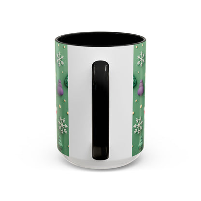 Whimsical Santa Pattern Accent Coffee Mug | Christmas Santa Snowflakes 11oz 15oz