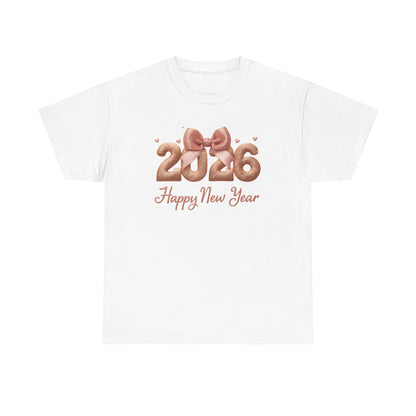 2026 Happy New Year T-Shirt Rose Gold Balloon Numbers Graphic Tee