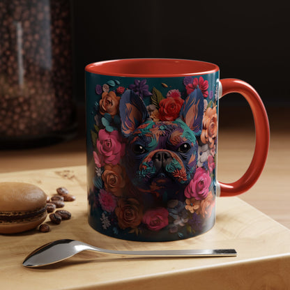 Floral French Bulldog Accent Coffee Mug - Colorful Dog Art 11/15oz
