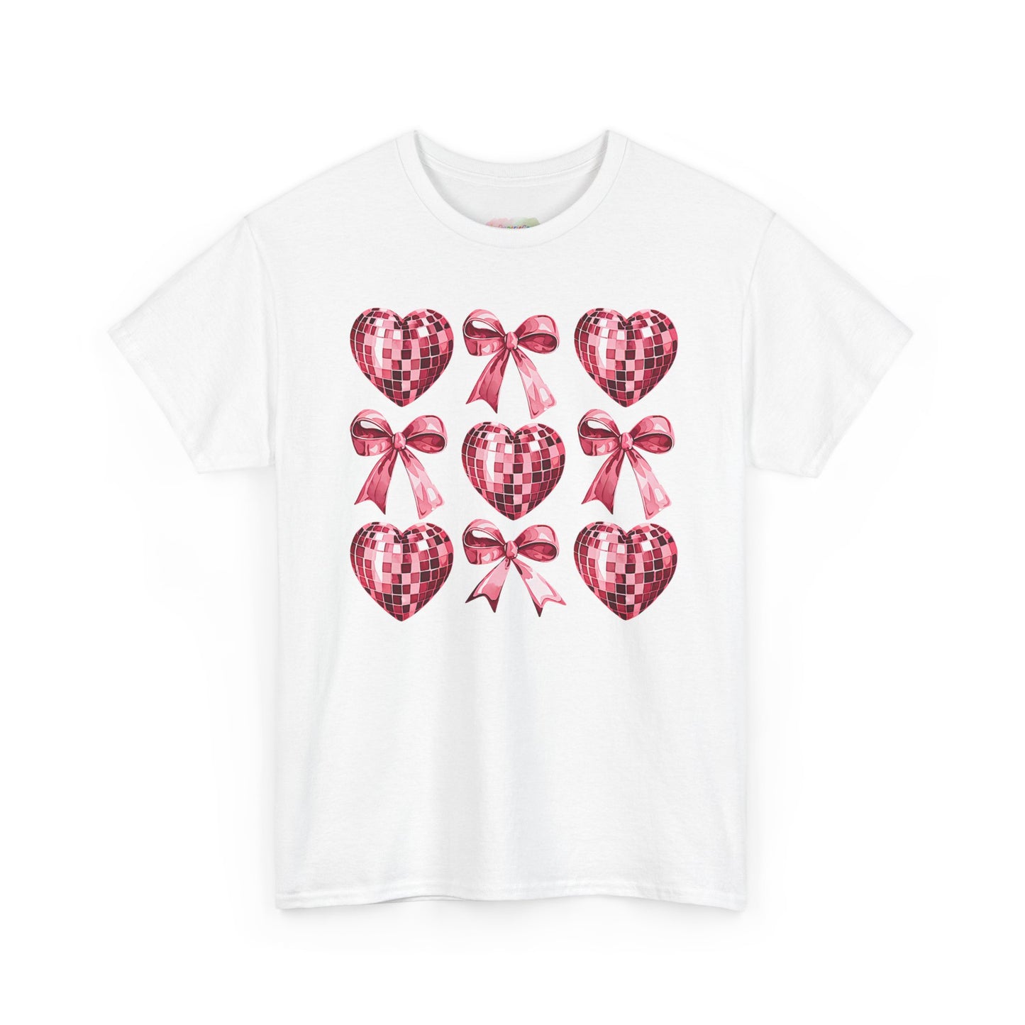 Pink Sequin Hearts & Bows T-Shirt | Valentine Heart Pattern Tee