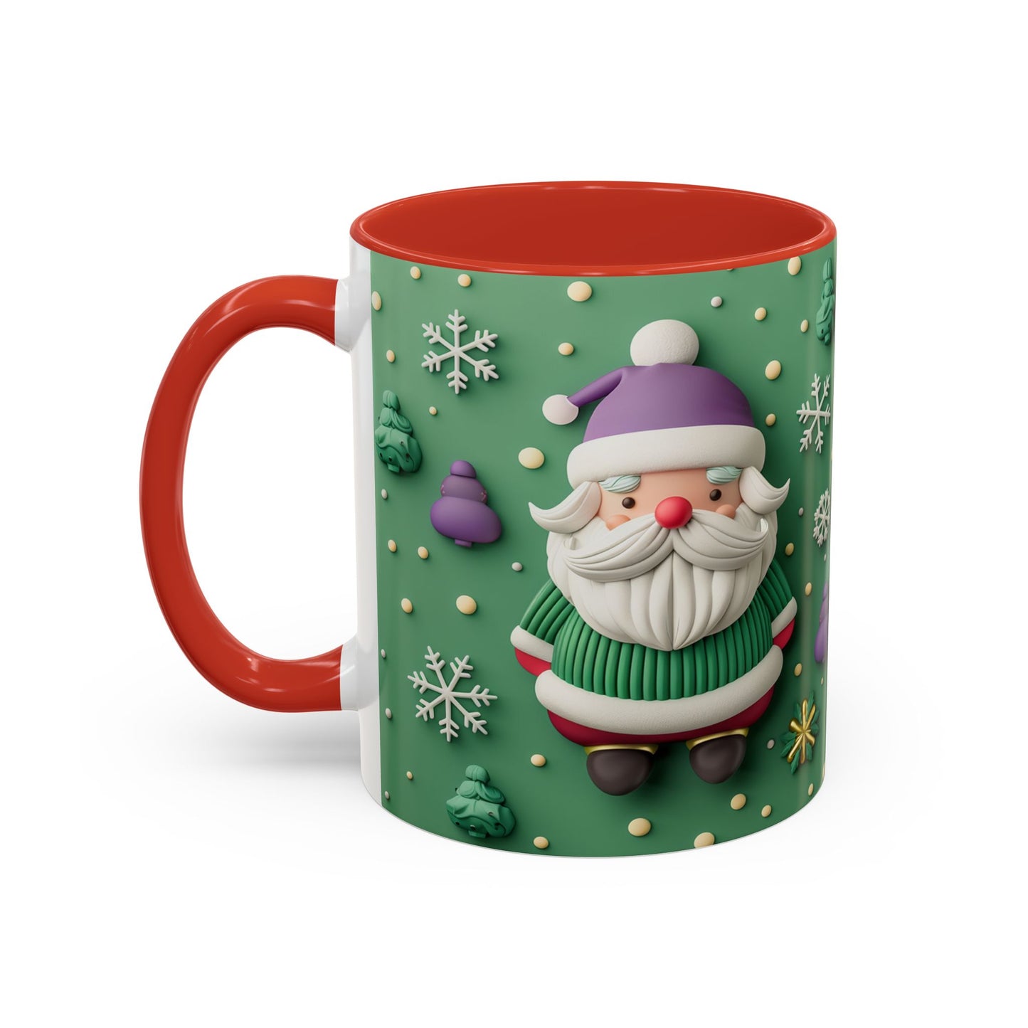 Whimsical Santa Pattern Accent Coffee Mug | Christmas Santa Snowflakes 11oz 15oz