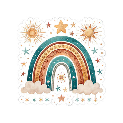 Boho Rainbow Sticker — Sun, Stars & Clouds Kiss-Cut Decal