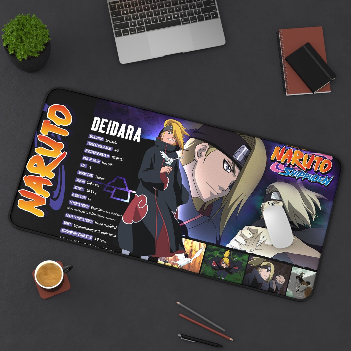 Naruto Deidara Anime Gaming Desk Mat | Large Mousepad with Character Collage