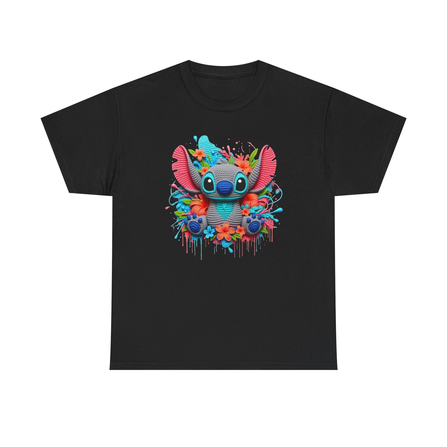 Colorful Floral Stitch Character T-Shirt | Cute Alien with Flowers