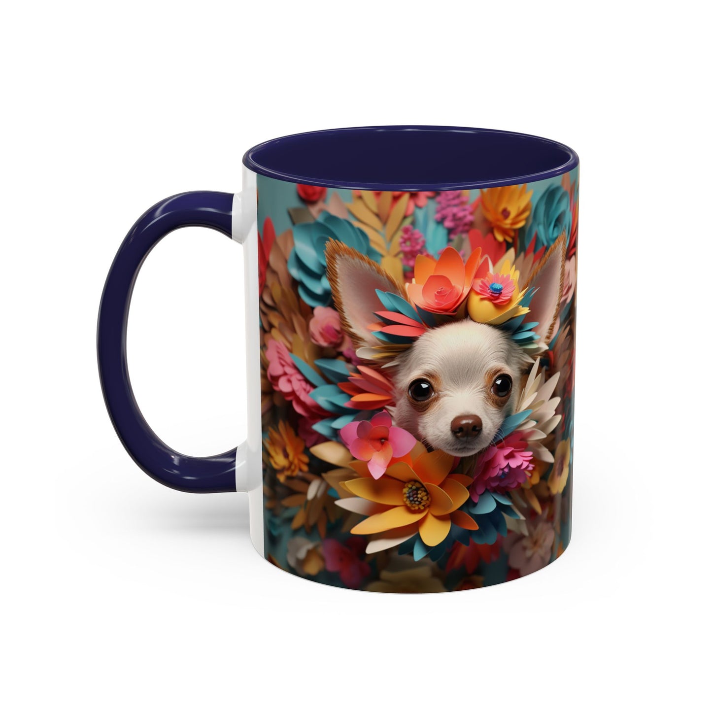 Chihuahua Floral Wreath Accent Coffee Mug — Colorful Pet Lover Gift (11/15oz)