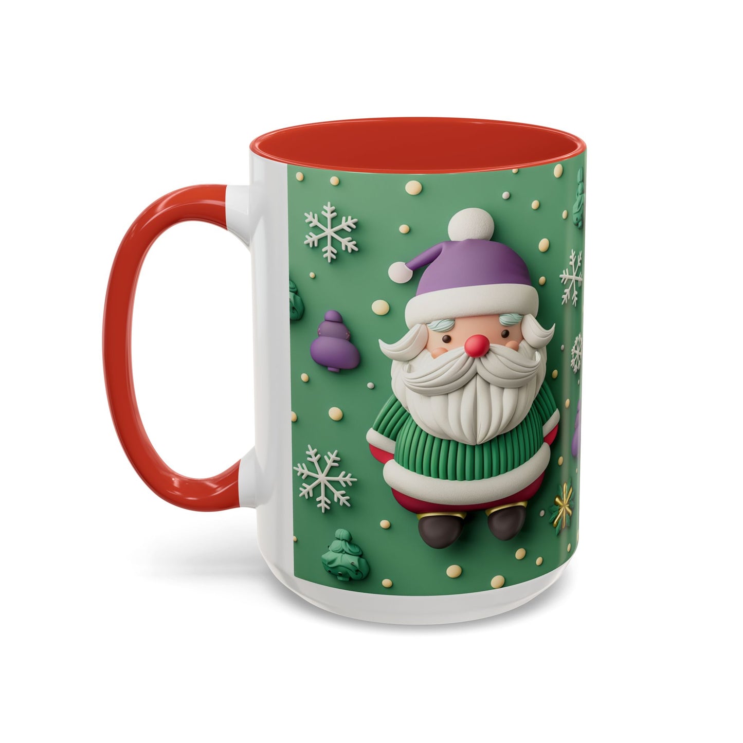 Whimsical Santa Pattern Accent Coffee Mug | Christmas Santa Snowflakes 11oz 15oz