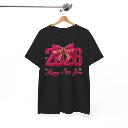 2026 Happy New Year Tee – Festive Pink Bow Celebration T-Shirt
