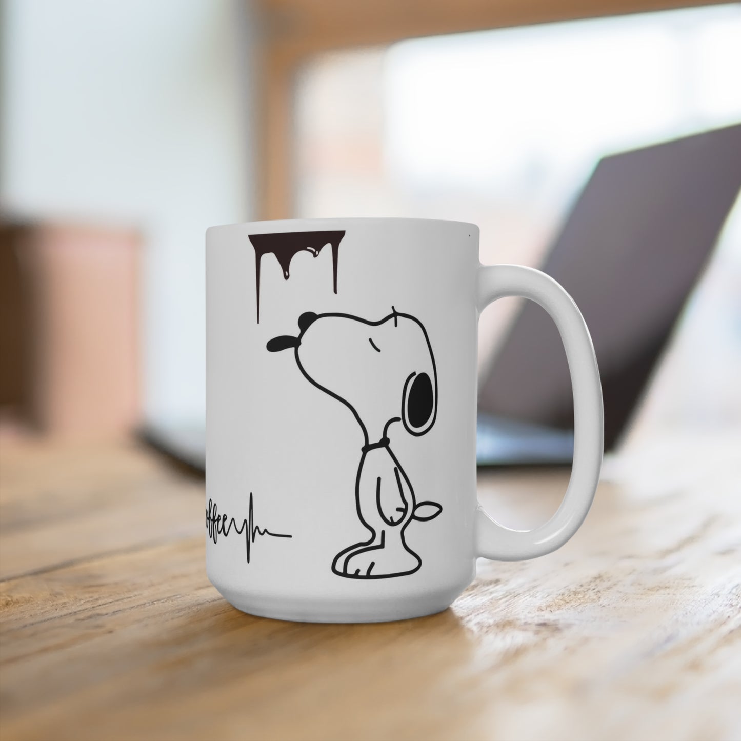 Coffee heartbeat mug | cartoon dog sipping coffee logo