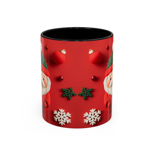 Cute Santa Pattern Accent Coffee Mug | Christmas Holiday Snowflakes