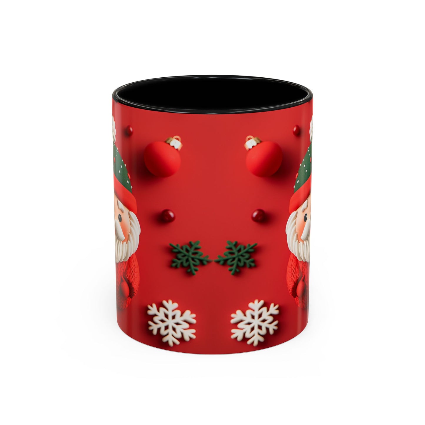 Cute Santa Pattern Accent Coffee Mug | Christmas Holiday Snowflakes