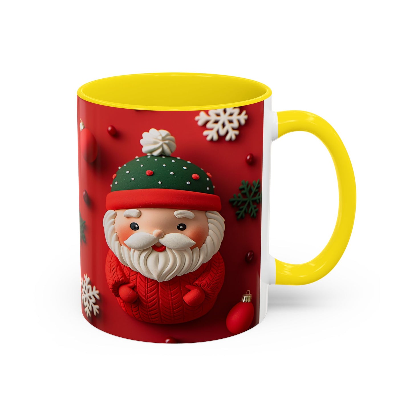 Cute Santa Pattern Accent Coffee Mug | Christmas Holiday Snowflakes