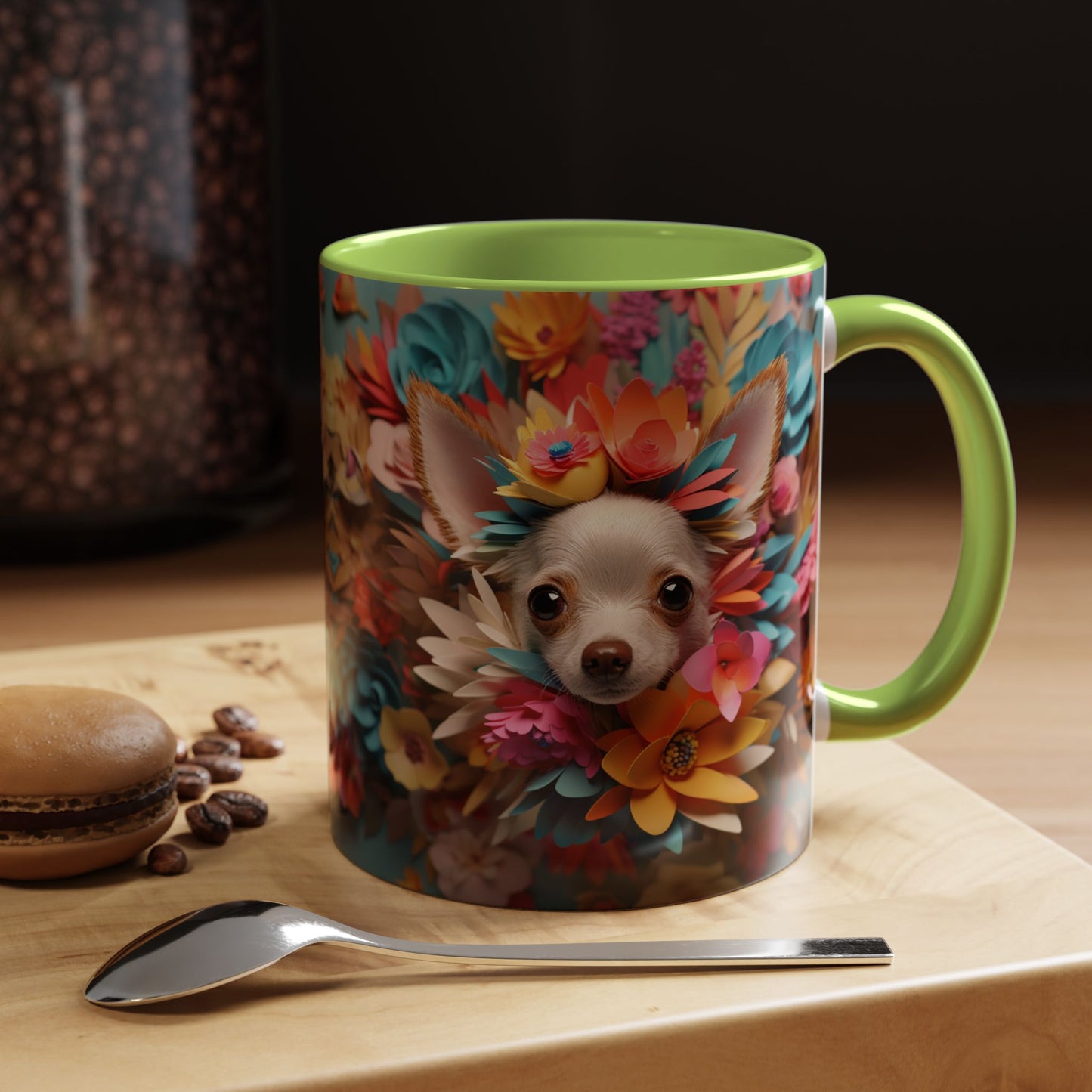 Chihuahua Floral Wreath Accent Coffee Mug — Colorful Pet Lover Gift (11/15oz)