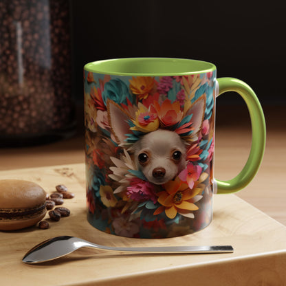 Chihuahua Floral Wreath Accent Coffee Mug — Colorful Pet Lover Gift (11/15oz)