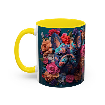 Floral French Bulldog Accent Coffee Mug - Colorful Dog Art 11/15oz
