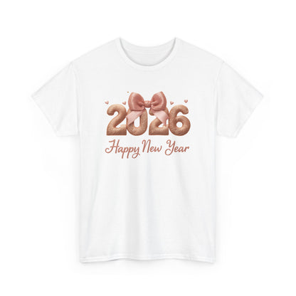 2026 Happy New Year T-Shirt Rose Gold Balloon Numbers Graphic Tee