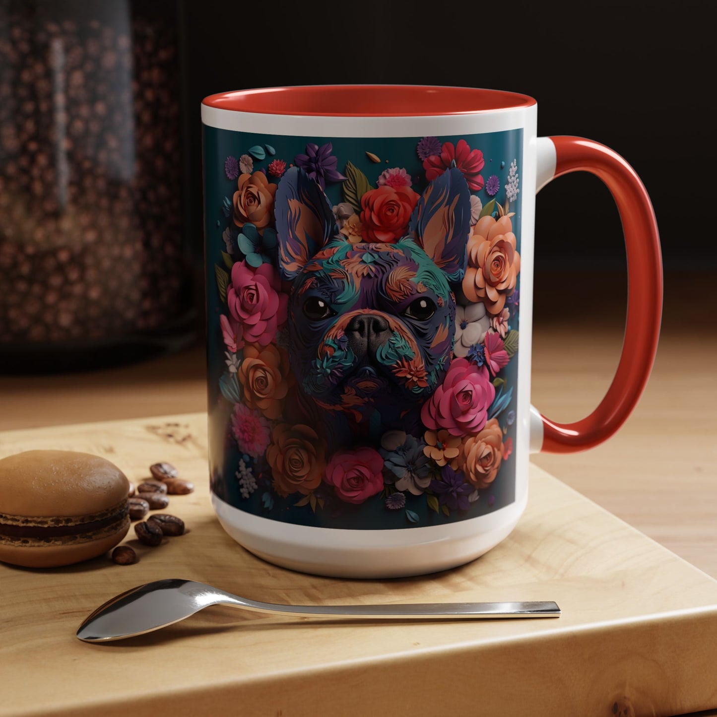 Floral French Bulldog Accent Coffee Mug - Colorful Dog Art 11/15oz