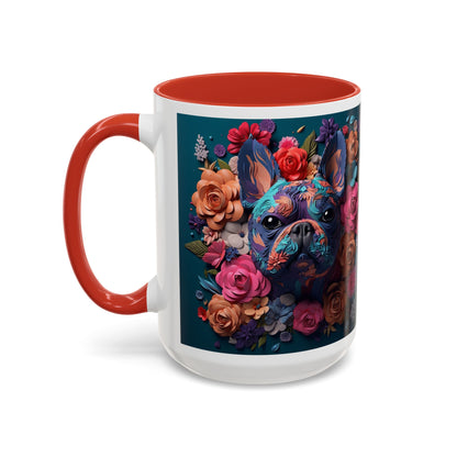 Floral French Bulldog Accent Coffee Mug - Colorful Dog Art 11/15oz