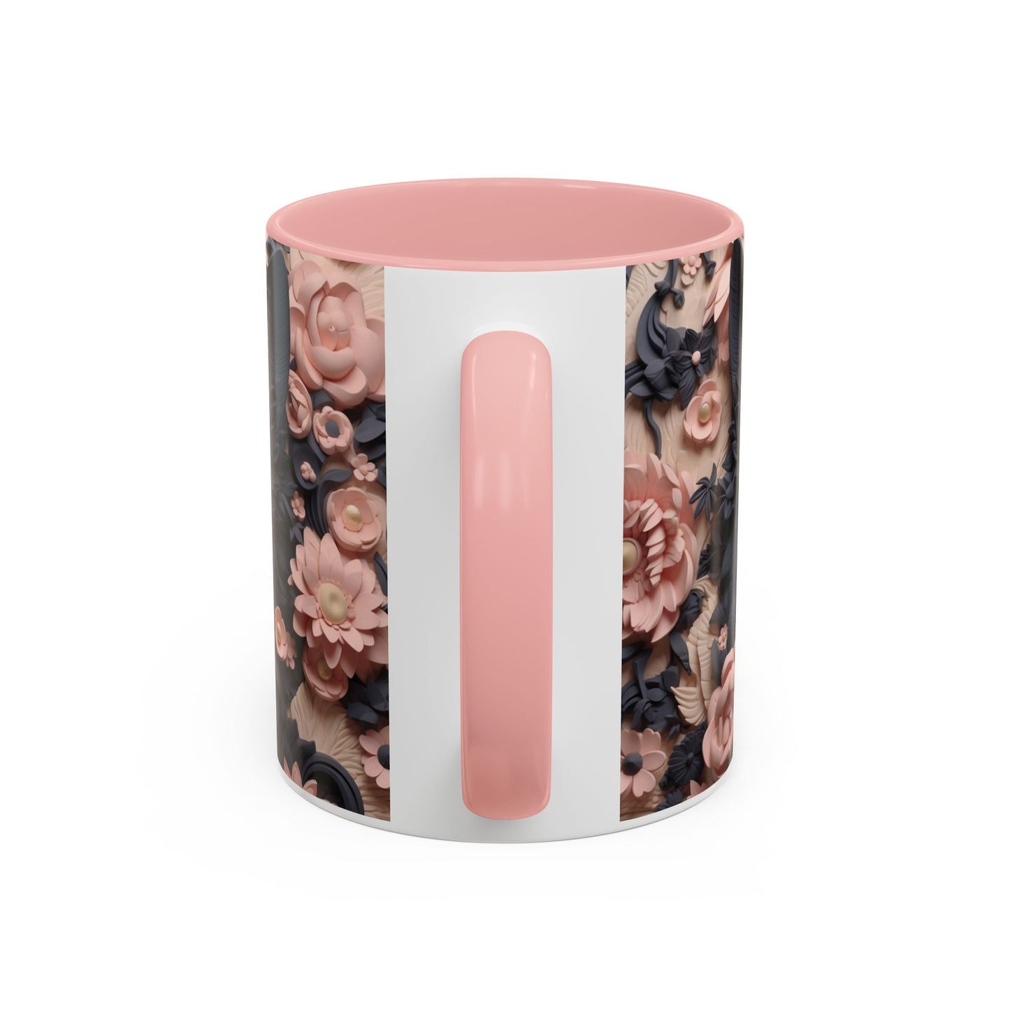 Black Cat & Pink Roses Accent Coffee Mug — 11/15oz Floral Cat Art