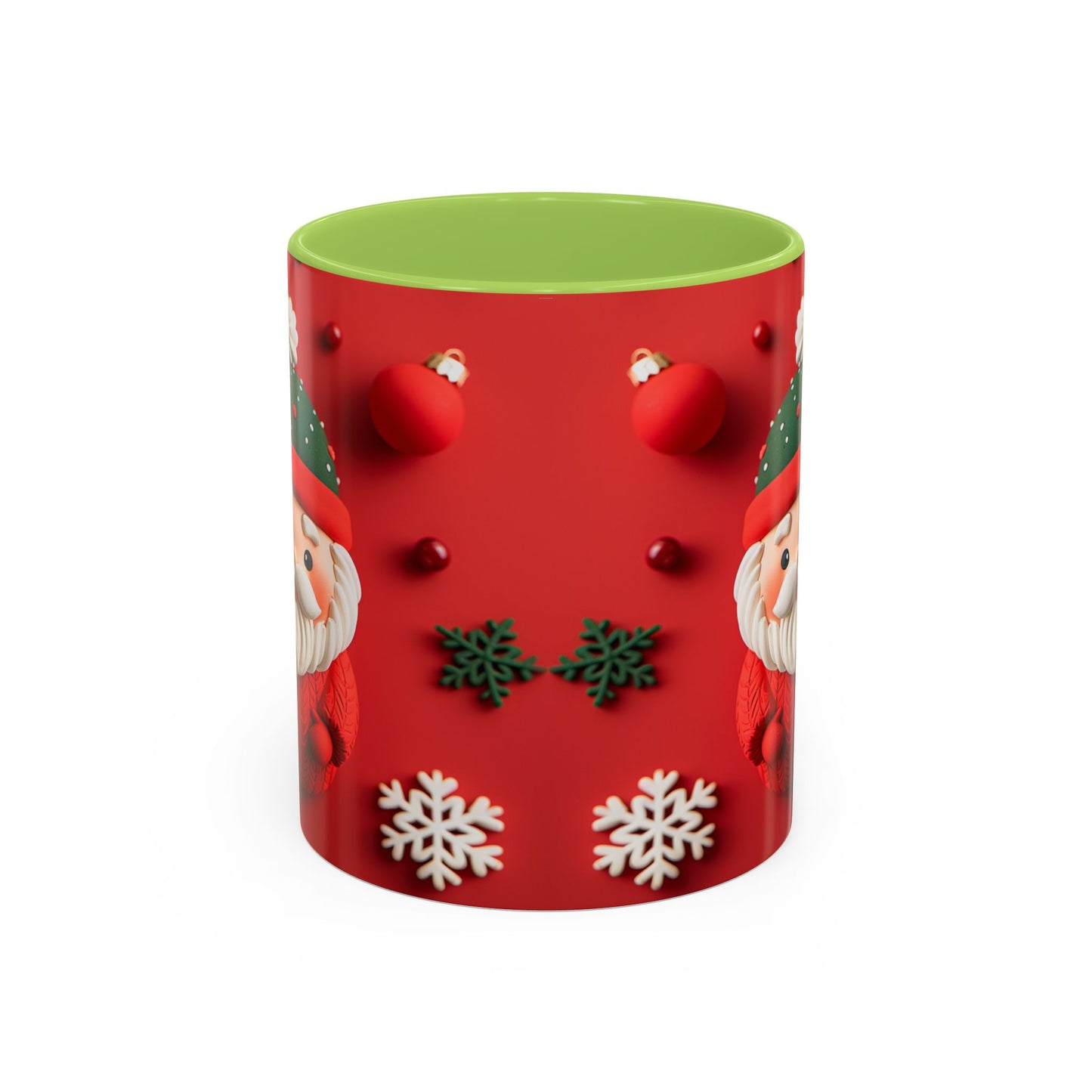 Cute Santa Pattern Accent Coffee Mug | Christmas Holiday Snowflakes