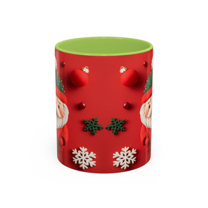 Cute Santa Pattern Accent Coffee Mug | Christmas Holiday Snowflakes