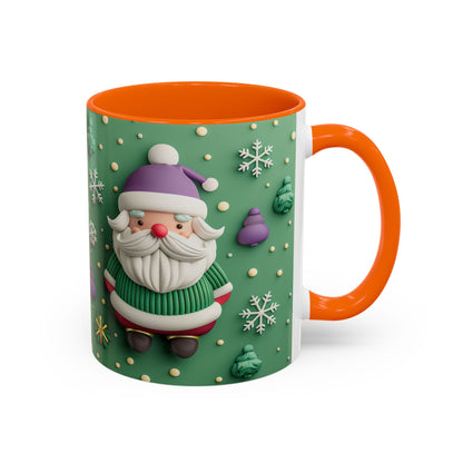 Whimsical Santa Pattern Accent Coffee Mug | Christmas Santa Snowflakes 11oz 15oz