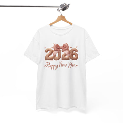 2026 Happy New Year T-Shirt — Rose Gold Balloon Numbers Graphic Tee
