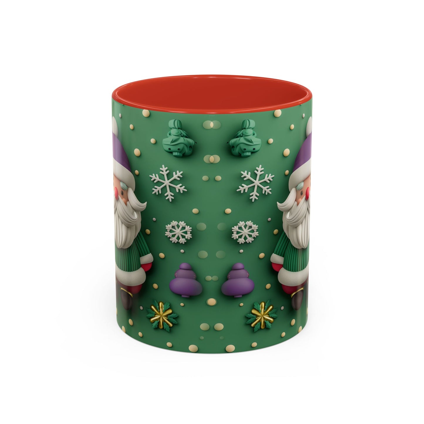 Whimsical Santa Pattern Accent Coffee Mug | Christmas Santa Snowflakes 11oz 15oz