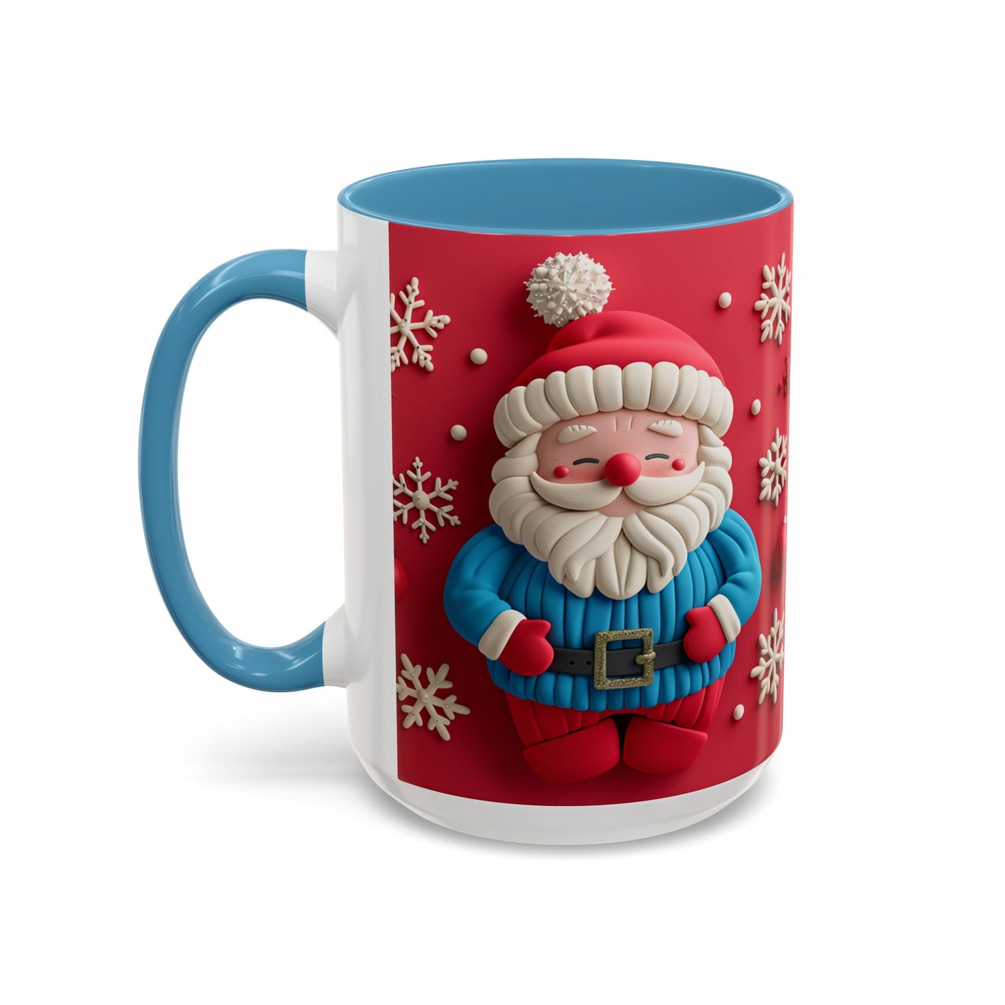 Clay Santa Pattern Mug | Christmas Snowflake Accent Coffee Mug