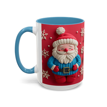 Clay Santa Pattern Mug | Christmas Snowflake Accent Coffee Mug