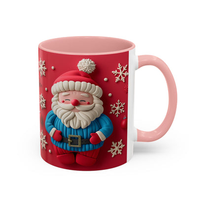 Clay Santa Pattern Mug | Christmas Snowflake Accent Coffee Mug