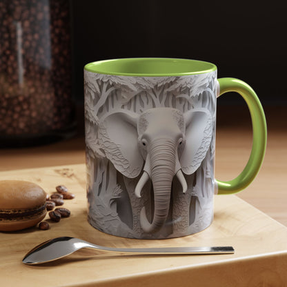 Elephant Relief Accent Coffee Mug — Grey Carved Jungle Design (11/15oz)
