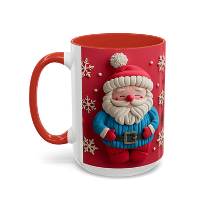Clay Santa Pattern Mug | Christmas Snowflake Accent Coffee Mug