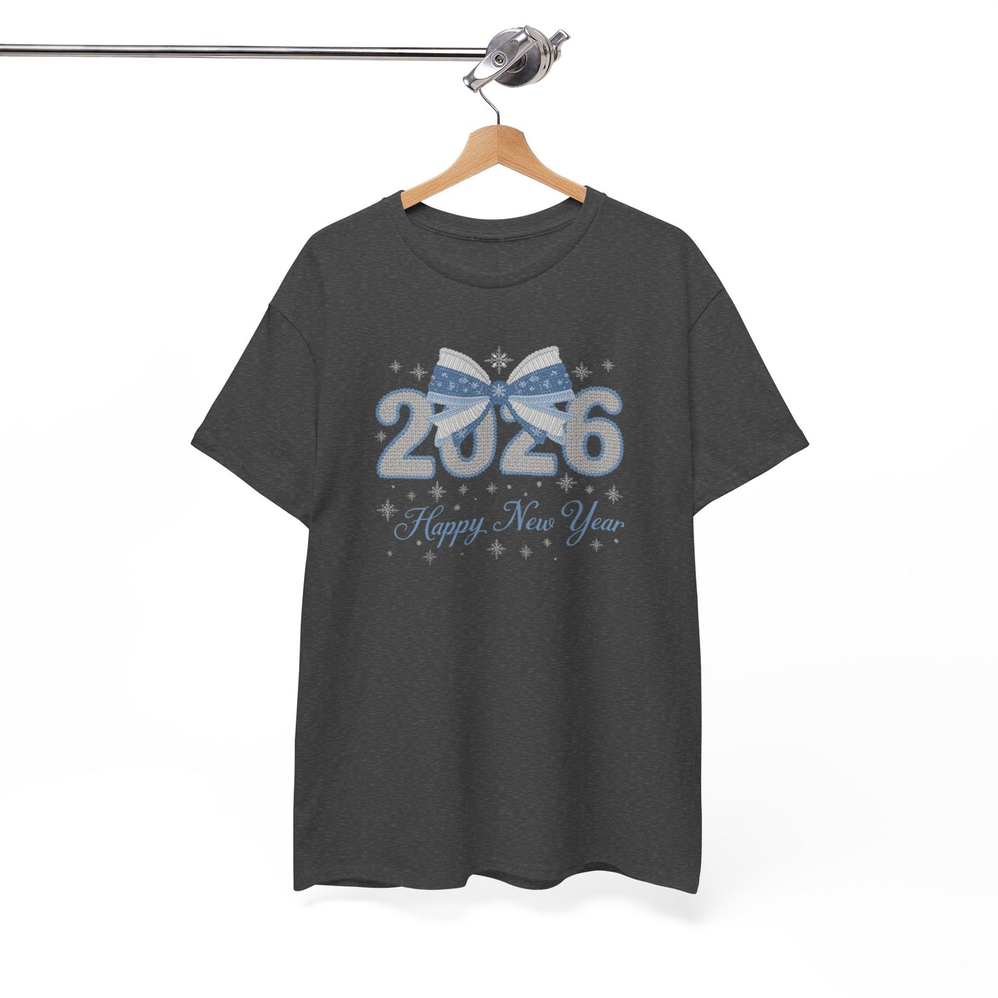 2026 Happy New Year Tee — Festive Blue Bow New Year T-Shirt