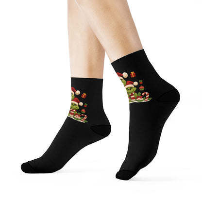 Green Grinch Ornaments Crew Socks | Holiday Christmas Novelty Socks