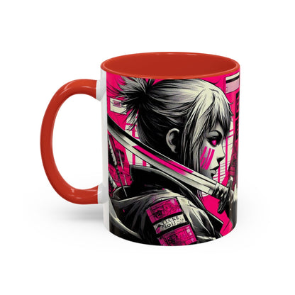 Neon Anime Samurai Mug | Accent Coffee Mug 11oz 15oz