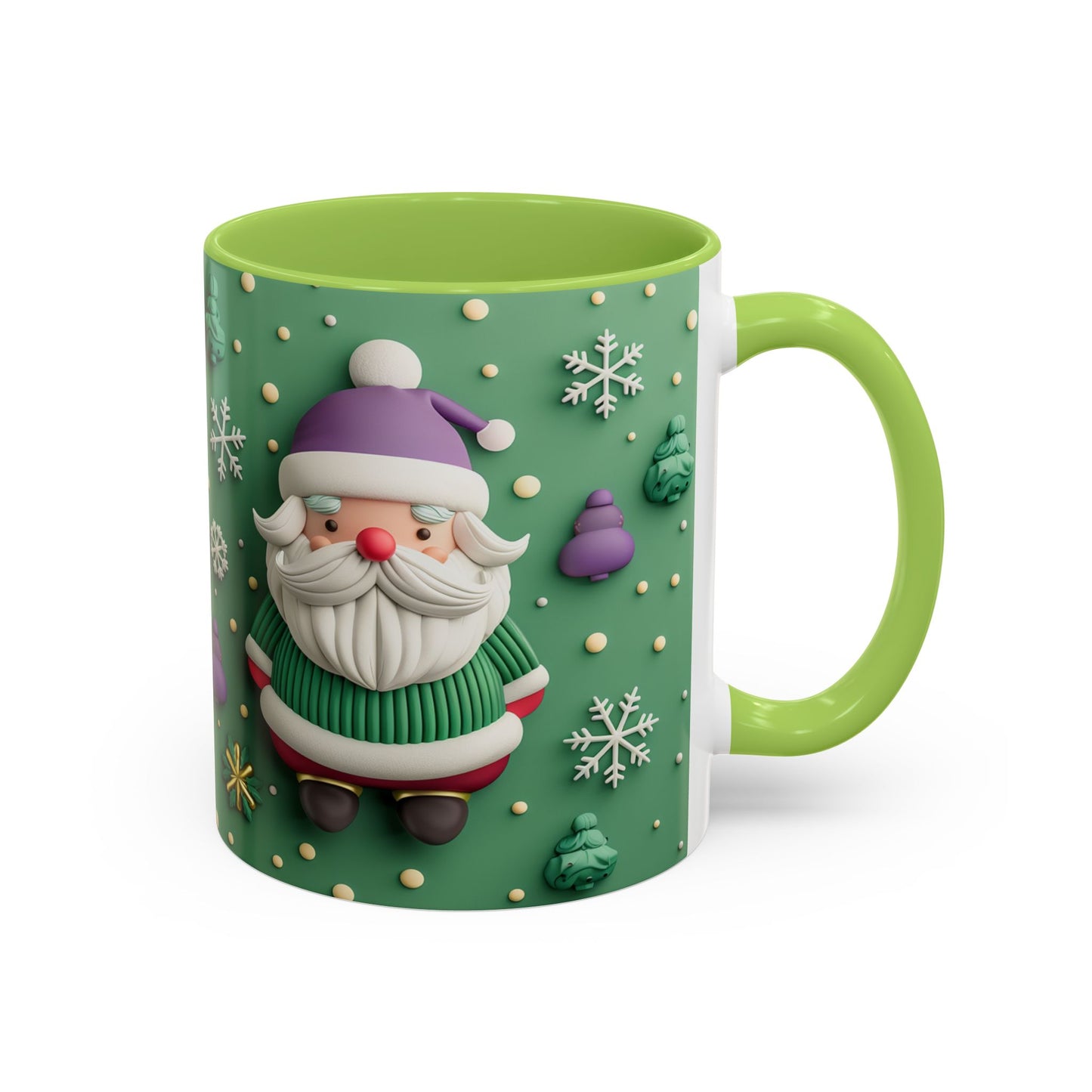 Whimsical Santa Pattern Accent Coffee Mug | Christmas Santa Snowflakes 11oz 15oz